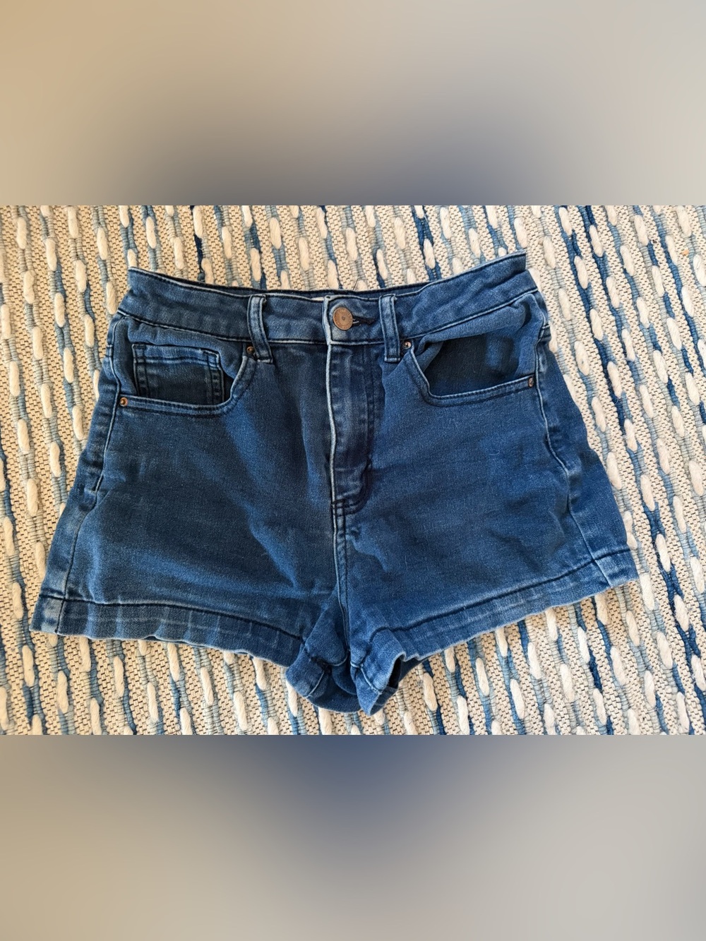 Forever 21 High Rise Denim Shorts Size 24 Dark Blue Stretch Jean Shorts Festival